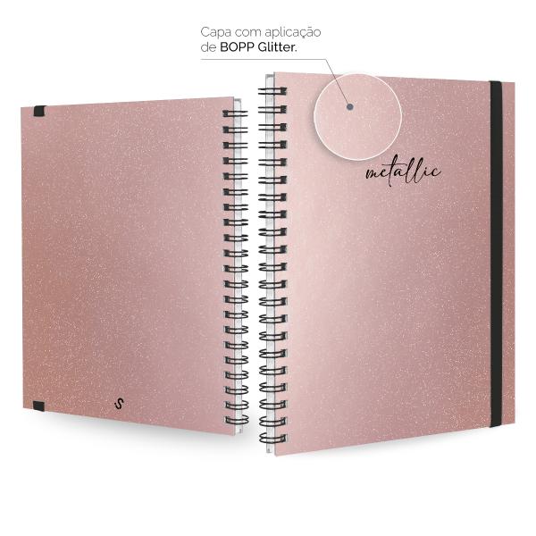 Caderno Universitário Plus 1 Matéria Solid Glitter Metallic Rosê Gold