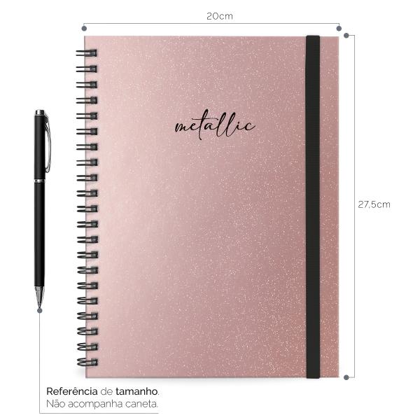 Caderno Universitário Plus 1 Matéria Solid Glitter Metallic Rosê Gold