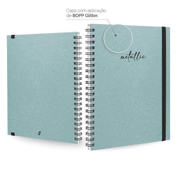 Caderno Universitário Plus 1 Matéria Solid Glitter Metallic Turquesa
