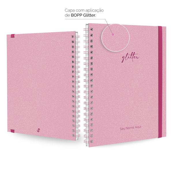Caderno Universitário Plus Personalizado 1 Matéria Solid Glitter Colors Rosa Claro