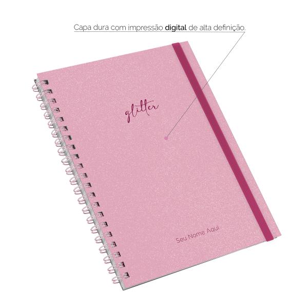 Caderno Universitário Plus Personalizado 1 Matéria Solid Glitter Colors Rosa Claro