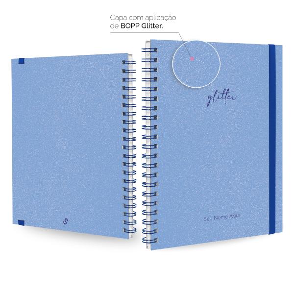 Caderno Universitário Plus Personalizado 1 Matéria Solid Glitter Colors Azul Claro