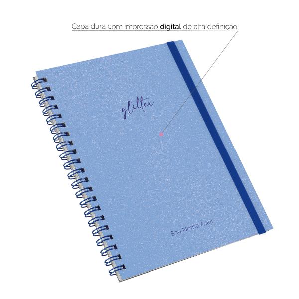 Caderno Universitário Plus Personalizado 1 Matéria Solid Glitter Colors Azul Claro