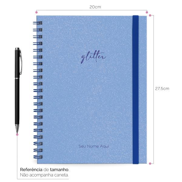 Caderno Universitário Plus Personalizado 1 Matéria Solid Glitter Colors Azul Claro