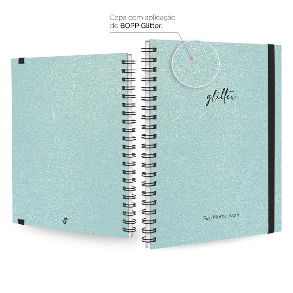 Caderno Universitário Plus Personalizado 1 Matéria Solid Glitter Colors Turquesa