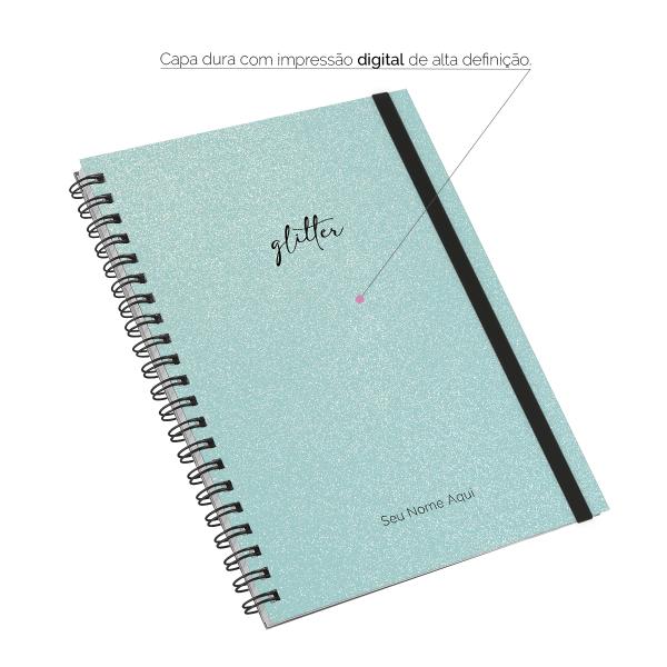 Caderno Universitário Plus Personalizado 1 Matéria Solid Glitter Colors Turquesa