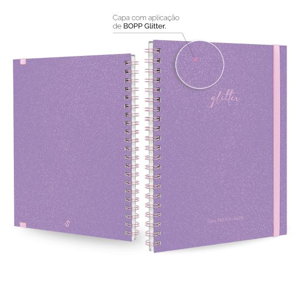 Caderno Universitário Plus Personalizado 1 Matéria Solid Glitter Colors Lilás