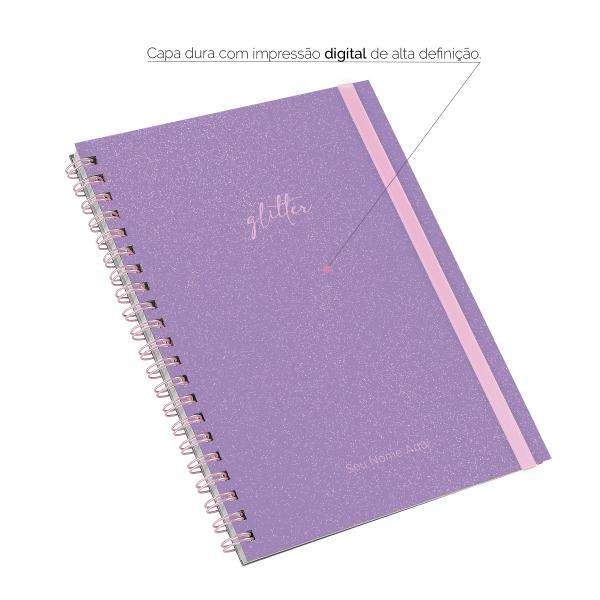 Caderno Universitário Plus Personalizado 1 Matéria Solid Glitter Colors Lilás