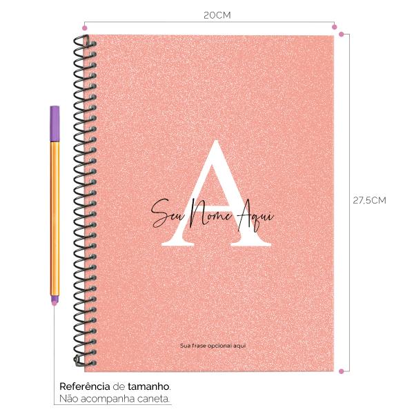 Caderno Universitário Personalizado 1 Matéria Moderna Letra Glitter Cores Pessêgo