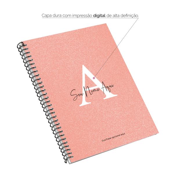 Caderno Universitário Personalizado 1 Matéria Moderna Letra Glitter Cores Pessêgo