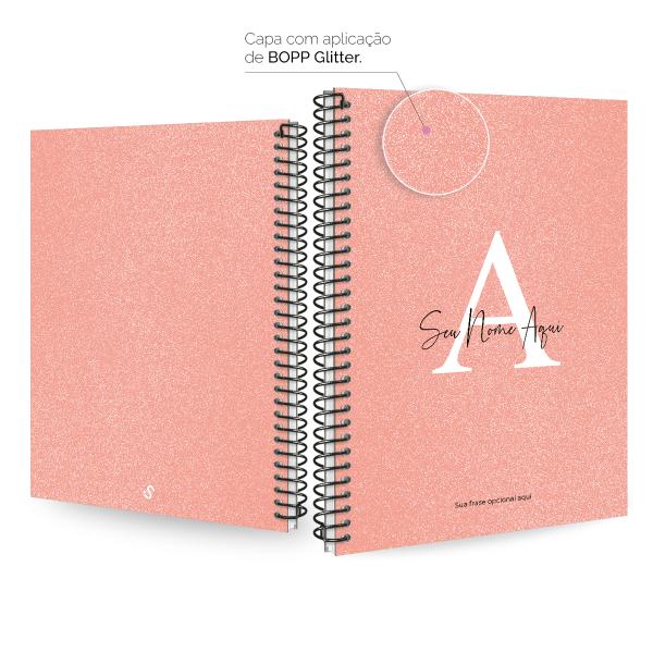 Caderno Universitário Personalizado 1 Matéria Moderna Letra Glitter Cores Pessêgo