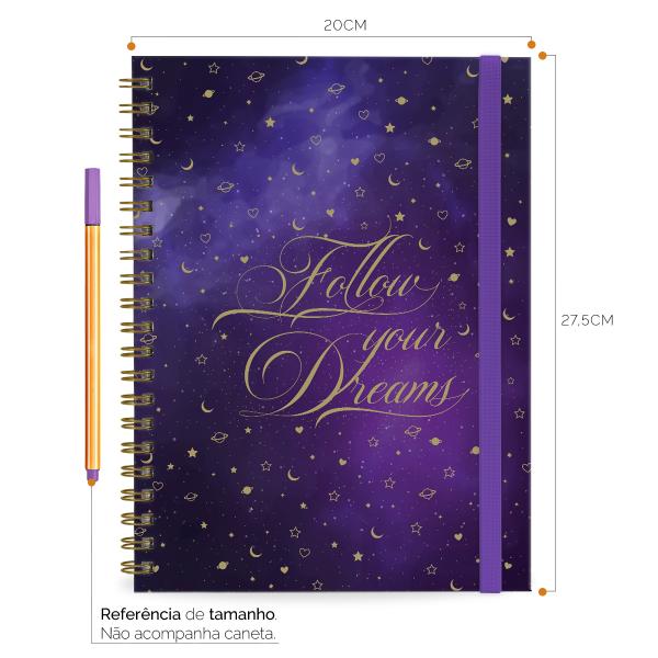 Caderno Universitário Plus 1 Matéria Cosmos Follow Your Dreams Roxo