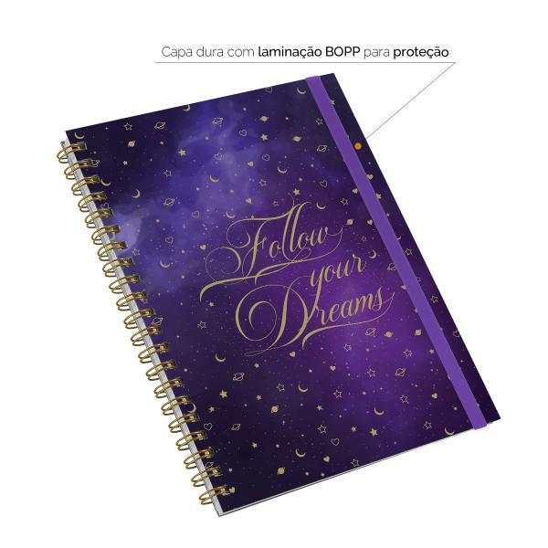 Caderno Universitário Plus 1 Matéria Cosmos Follow Your Dreams Roxo