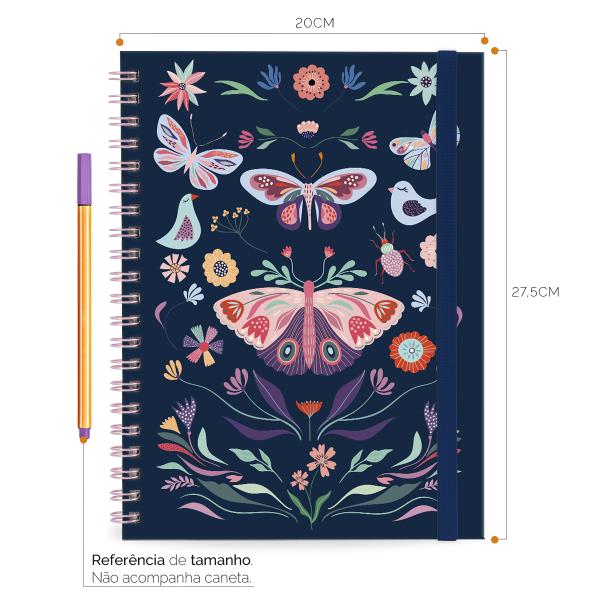 Caderno Universitário Plus 1 Matéria Butterfly Marinho Rosa
