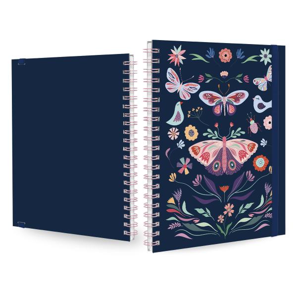 Caderno Universitário Plus 1 Matéria Butterfly Marinho Rosa