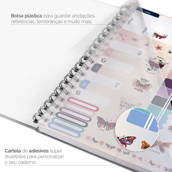 Caderno Universitário Plus 1 Matéria Butterfly Marinho Rosa