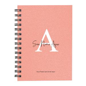 Caderno Feminino Personalizado Letra Glitter Pêssego