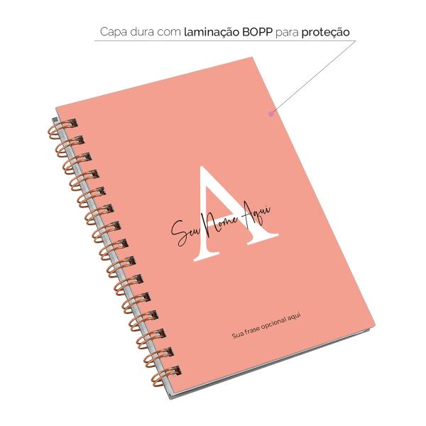 Caderno Feminino Personalizado Moderna Letra Pêssego 14x20