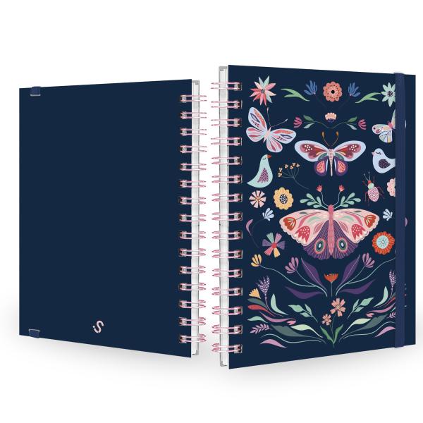 Caderno Plus Butterfly Marinho Rosa 14x20 100 Fls