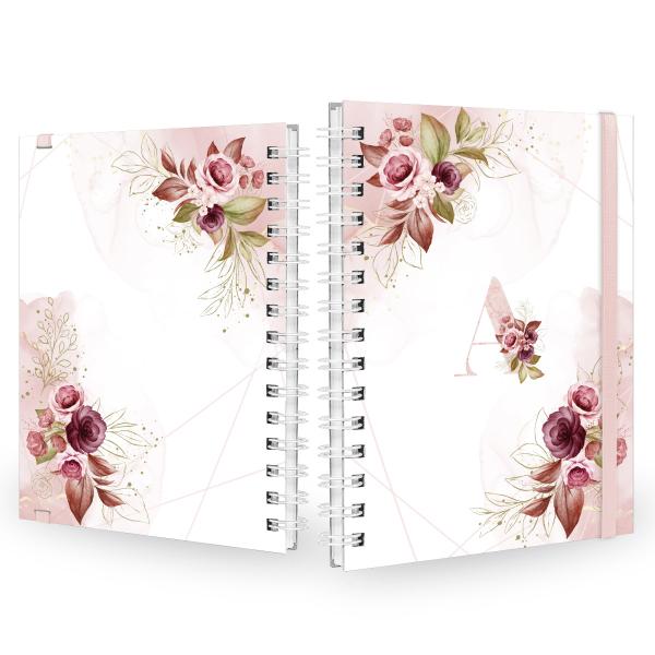 Caderno Plus Monograma Floral Branca Letra A 14x20 100 Fls