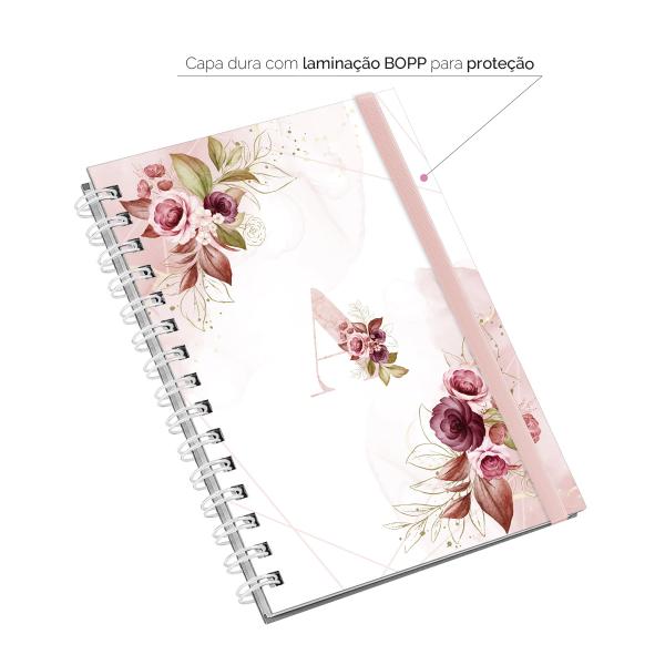 Caderno Plus Monograma Floral Branca Letra A 14x20 100 Fls
