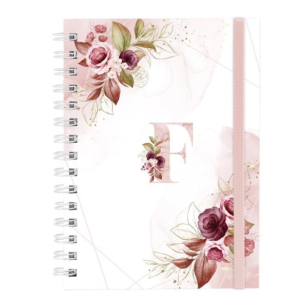 Caderno Plus Monograma Floral Branca Letra F 14x20 100 Fls