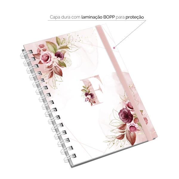Caderno Plus Monograma Floral Branca Letra F 14x20 100 Fls