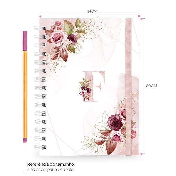 Caderno Plus Monograma Floral Branca Letra F 14x20 100 Fls