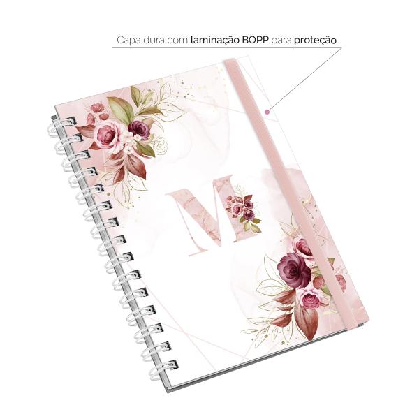 Caderno Plus Monograma Floral Branca Letra M 14x20 100 Fls