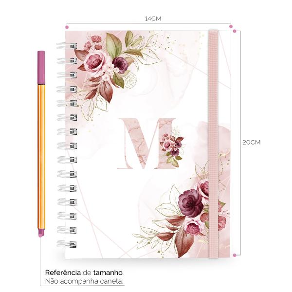 Caderno Plus Monograma Floral Branca Letra M 14x20 100 Fls