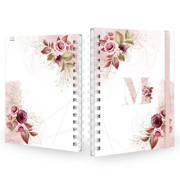 Caderno Plus Monograma Floral Branca Letra M 14x20 100 Fls