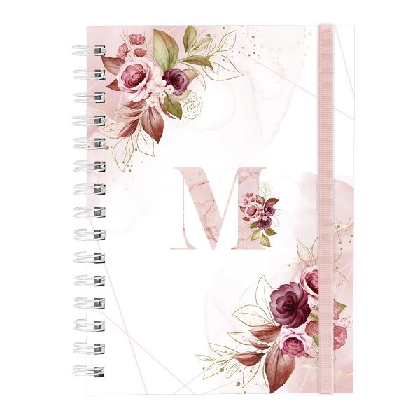 Caderno Plus Monograma Floral Branca Letra M 14x20 100 Fls