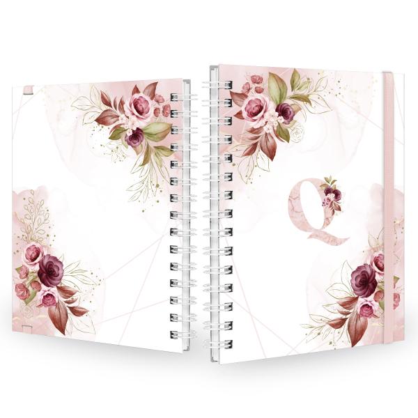 Caderno Plus Monograma Floral Branca Letra Q 14x20 100 Fls