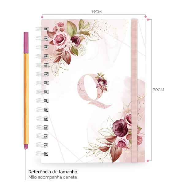 Caderno Plus Monograma Floral Branca Letra Q 14x20 100 Fls