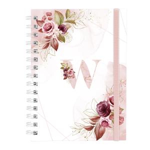 Caderno Plus Monograma Floral Branca Letra W