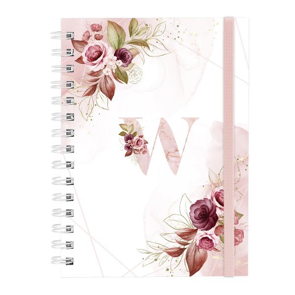 Caderno Plus Monograma Floral Branca Letra W 14x20 100 Fls