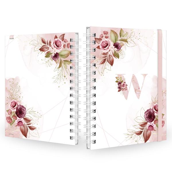 Caderno Plus Monograma Floral Branca Letra W 14x20 100 Fls