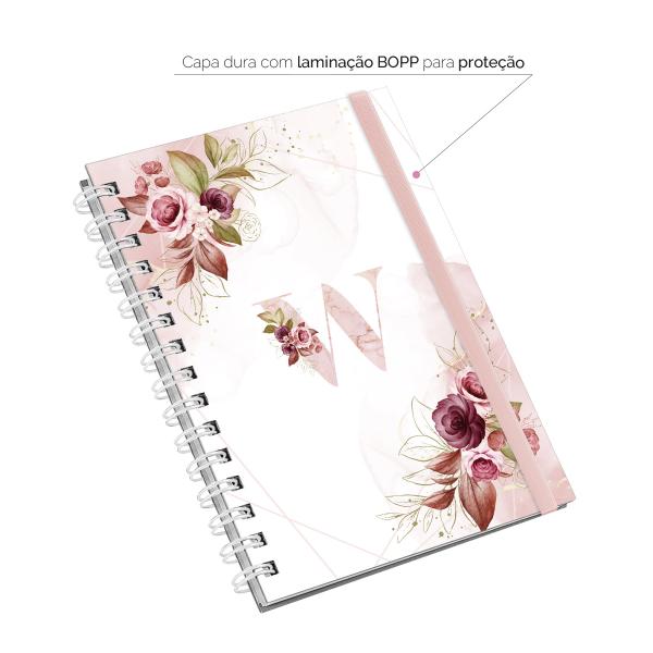 Caderno Plus Monograma Floral Branca Letra W 14x20 100 Fls