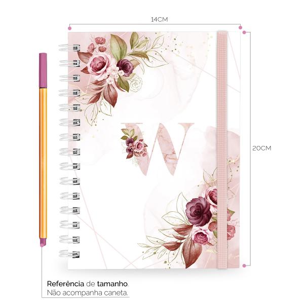 Caderno Plus Monograma Floral Branca Letra W 14x20 100 Fls