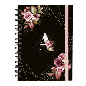 Caderno Plus Monograma Floral Preta Letra A