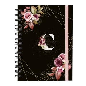 Caderno Plus Monograma Floral Preta Letra C