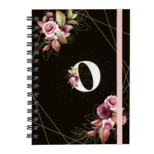 Caderno Plus Monograma Floral Preta Letra O
