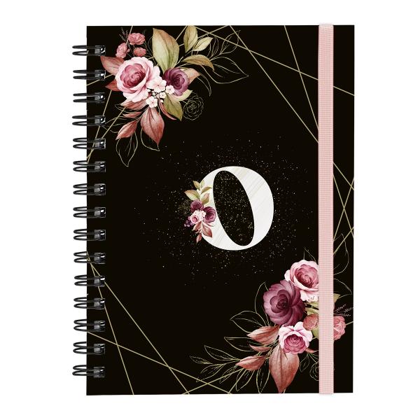 Caderno Plus Monograma Floral Preta Letra O 14x20 100 Fls
