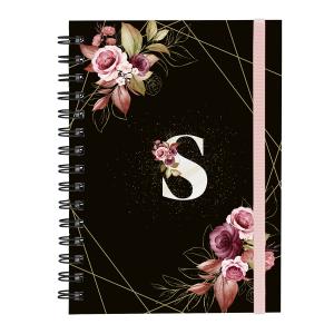 Caderno Plus Monograma Floral Preta Letra S