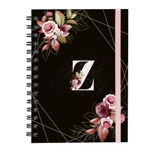 Caderno Plus Monograma Floral Preta Letra Z