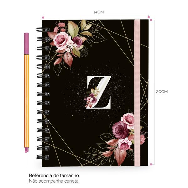 Caderno Plus Monograma Floral Preta Letra Z 14x20 100 Fls