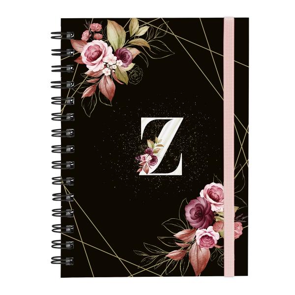 Caderno Plus Monograma Floral Preta Letra Z 14x20 100 Fls