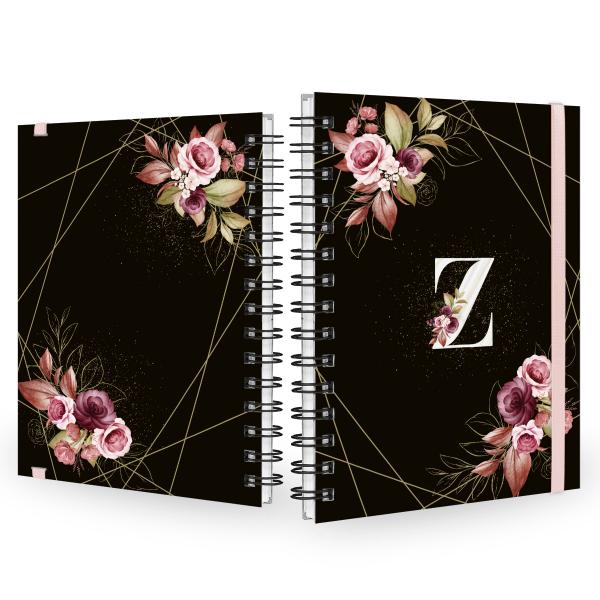 Caderno Plus Monograma Floral Preta Letra Z 14x20 100 Fls