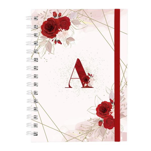 Caderno Plus Monograma Floral Vermelha Letra A 14x20 100 Fls