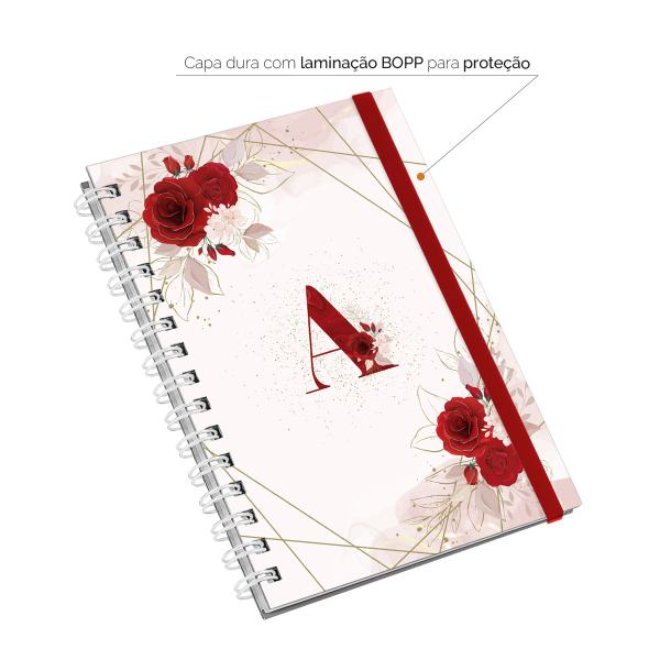Caderno Plus Monograma Floral Vermelha Letra A 14x20 100 Fls